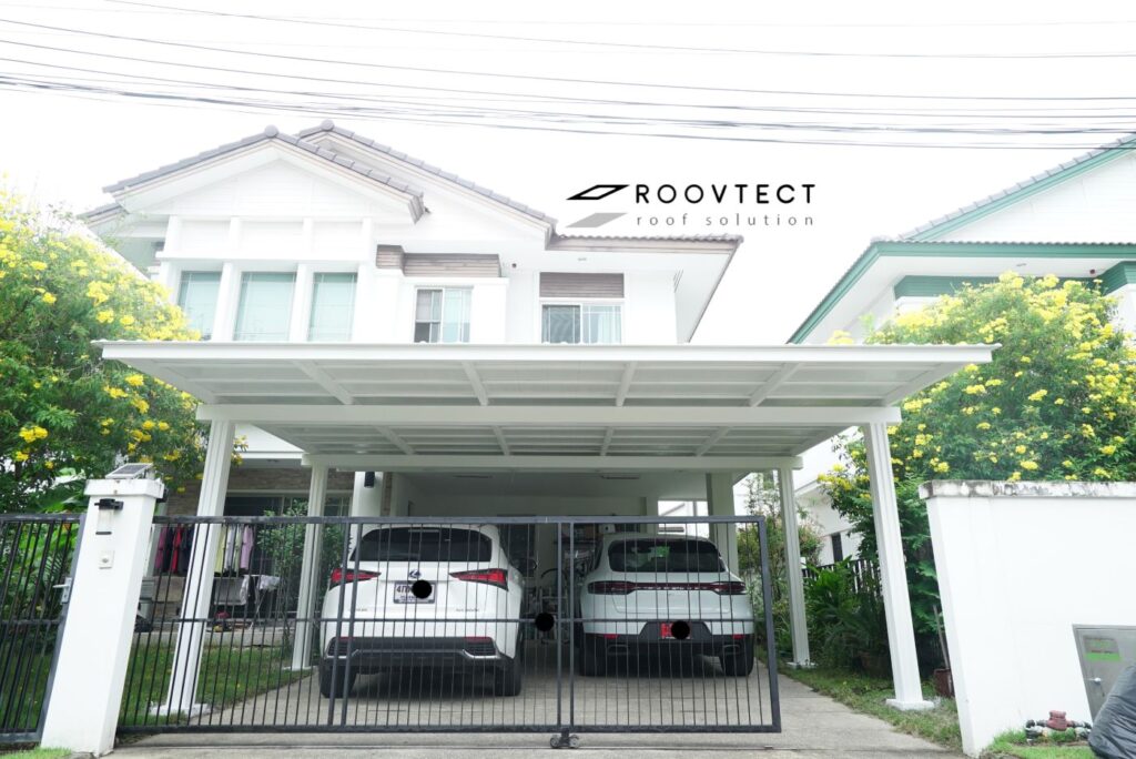 ต่อเติมหลังคาหน้าบ้านงบ 100,000 บาท ด้วยหลังคาไวนิล