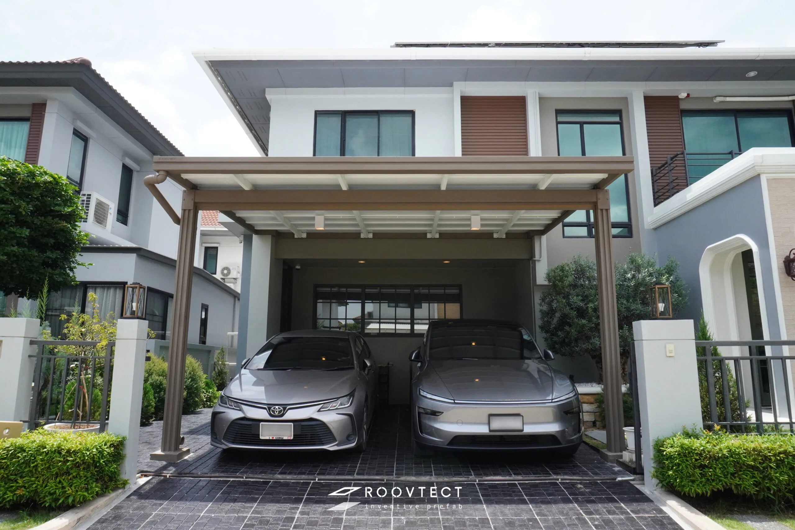 โรงจอดรถ - หลังคาทึบแสง - White PR7 - Modern - Modern i15 - ROOVTECT