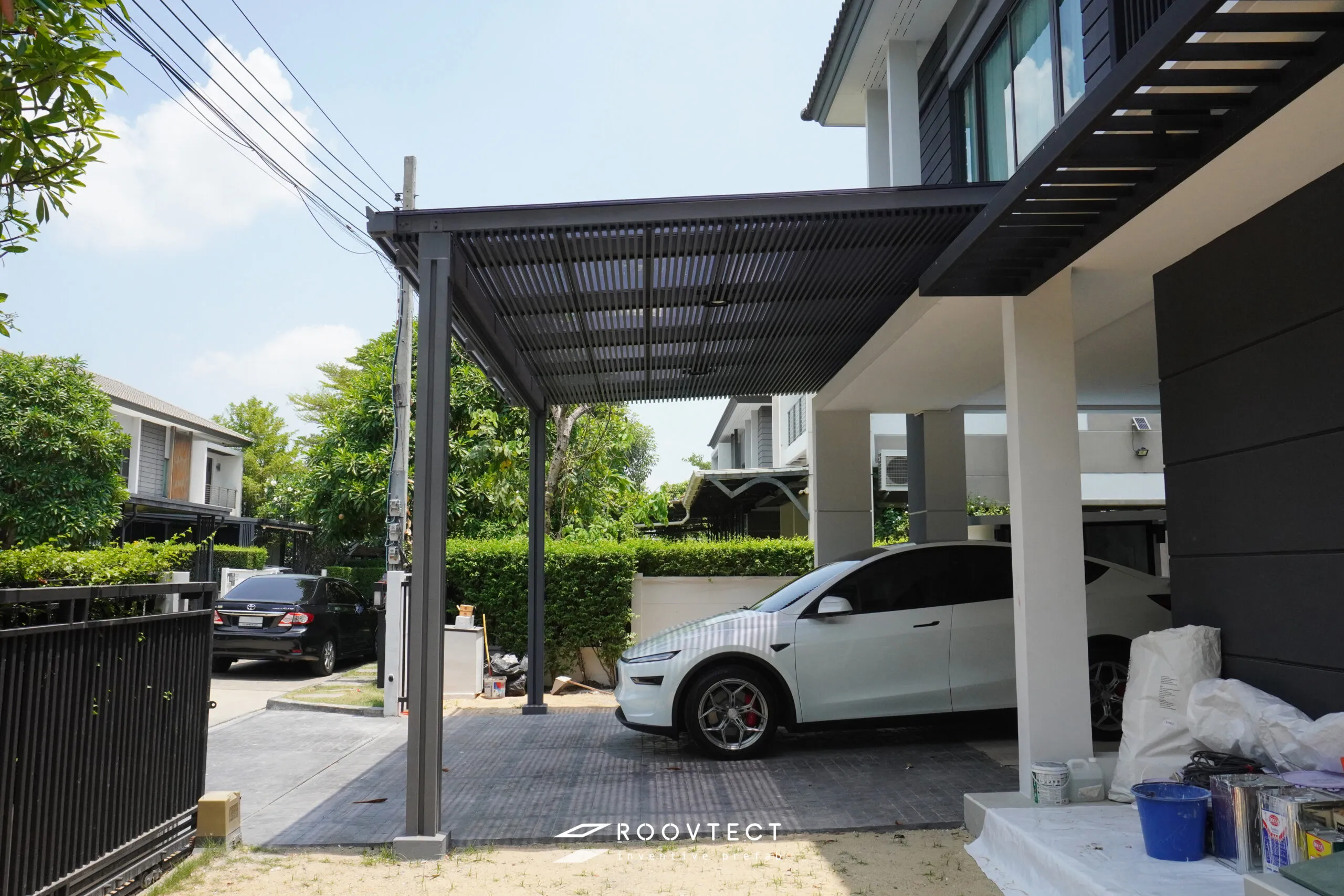 โรงจอดรถ - หลังคา Solid Polycarbonate - Ocean Grey - Modern - Modern i15